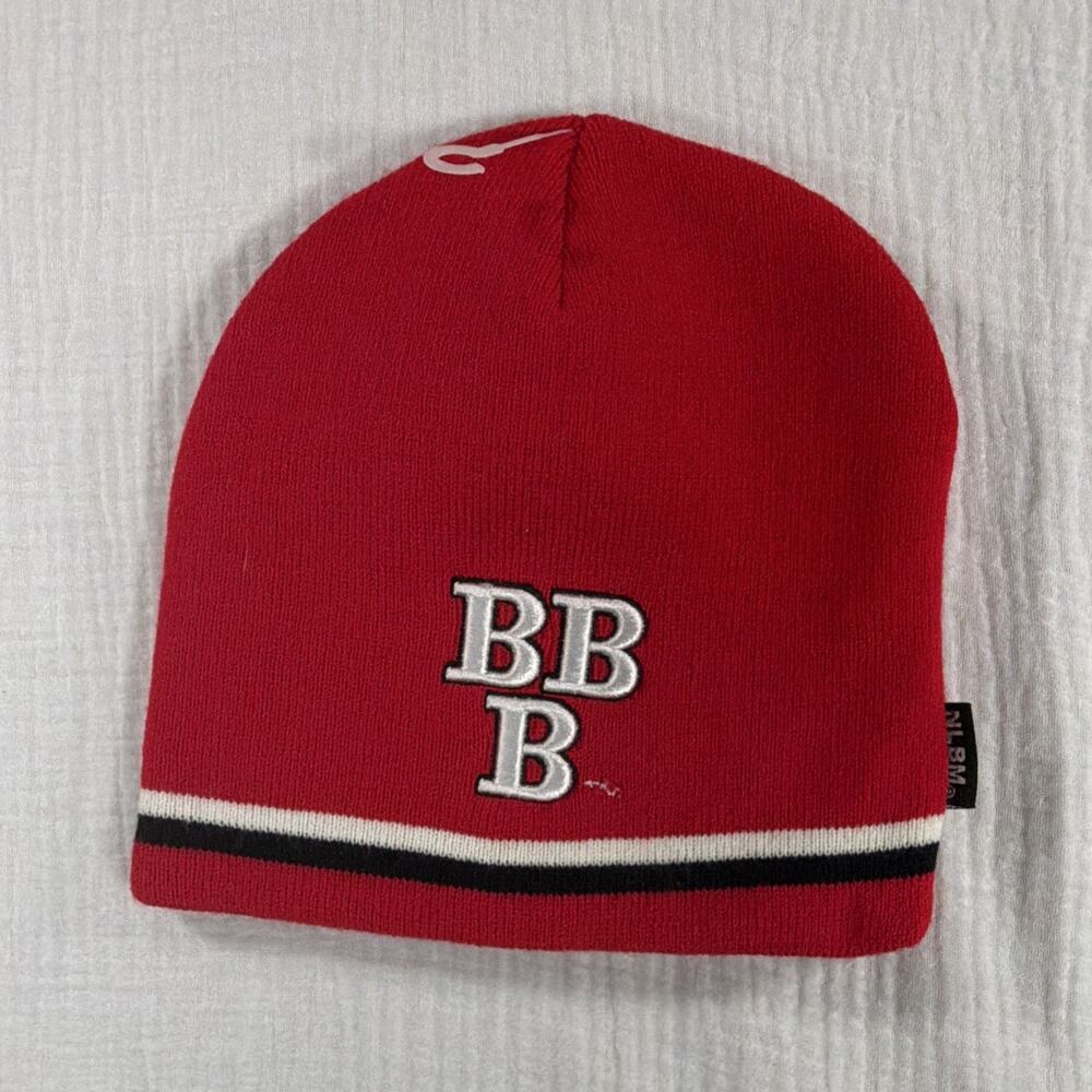 Black Barren Red Beanie Hat Striped Cuff Black/White Band Men’s One Size